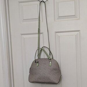 Calvin Klein Women's Round Satchel /Shoulder Handbag Logo Pouch Beige / Green.